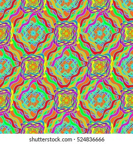 Memfis style abstract backdrop. Geometric seamless pattern. Repeating decoration print. Seamless primitive geometric background.