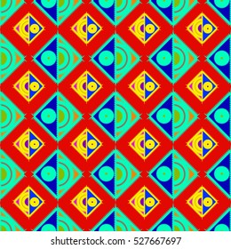 Memfis style abstract backdrop. Geometric seamless pattern. Repeating decoration print. Seamless primitive geometric background.