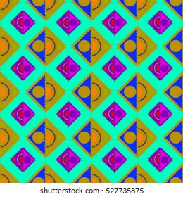 Memfis style abstract backdrop. Geometric seamless pattern. Repeating decoration print. Seamless primitive geometric background.