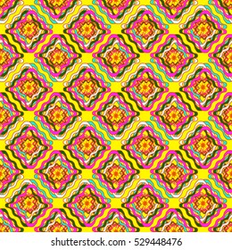 Memfis style abstract backdrop. Geometric seamless pattern. Repeating decoration print. Seamless primitive geometric background.