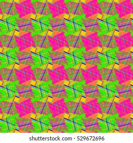 Memfis style abstract backdrop. Geometric seamless pattern. Repeating decoration print. Seamless primitive geometric background.