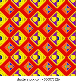 Memfis style abstract backdrop. Geometric seamless pattern. Repeating decoration print. Seamless primitive geometric background.
