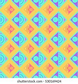 Memfis style abstract backdrop. Geometric seamless pattern. Repeating decoration print. Seamless primitive geometric background.