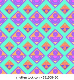 Memfis style abstract backdrop. Geometric seamless pattern. Repeating decoration print. Seamless primitive geometric background.