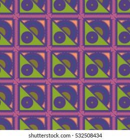 Memfis style abstract backdrop. Geometric seamless pattern. Repeating decoration print. Seamless primitive geometric background.