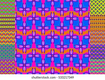 Memfis style abstract backdrop. Geometric seamless pattern. Repeating decoration print. Seamless primitive geometric background.