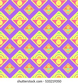 Memfis style abstract backdrop. Geometric seamless pattern. Repeating decoration print. Seamless primitive geometric background.
