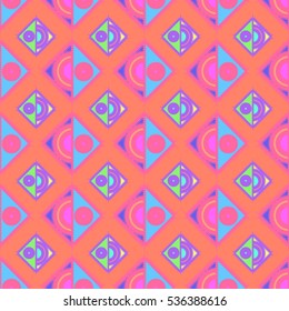 Memfis style abstract backdrop. Geometric seamless pattern. Repeating decoration print. Seamless primitive geometric background.