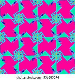 Memfis style abstract backdrop. Geometric seamless pattern. Repeating decoration print. Seamless primitive geometric background.