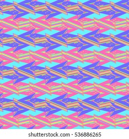 Memfis style abstract backdrop. Geometric seamless pattern. Repeating decoration print. Seamless primitive geometric background.