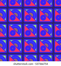 Memfis style abstract backdrop. Geometric seamless pattern. Repeating decoration print. Seamless primitive geometric background.