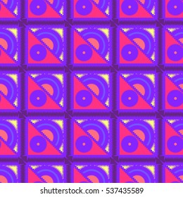 Memfis style abstract backdrop. Geometric seamless pattern. Repeating decoration print. Seamless primitive geometric background.