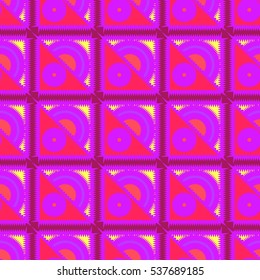 Memfis style abstract backdrop. Geometric seamless pattern. Repeating decoration print. Seamless primitive geometric background.