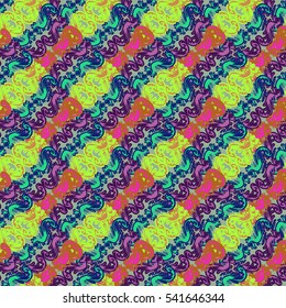Memfis style abstract backdrop. Geometric seamless pattern. Repeating decoration print. Seamless primitive geometric background.