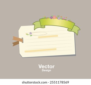 Memo Insignia de Anuncio Tarjeta de cartón en blanco Cresta Nota Diseño de arte de papel Plantilla Elemento de Vector Decoración Abstracto editable Anuncio Patrón Concepto Ilustración Cinta Flor Floral 