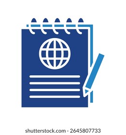 Memo dual tone blue color mini illustration icon, use for journalist, broadcasting, news and media UI, UX kit, app and web development, digital or print.