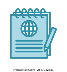 Memo dual tone blue color mini illustration icon, use for journalist, broadcasting, news and media UI, UX kit, app and web development, digital or print.