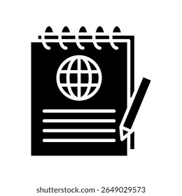 Memo glyph icon, use for journalist, broadcasting, education, news and media UI, UX kit, app and web development, digital or print.