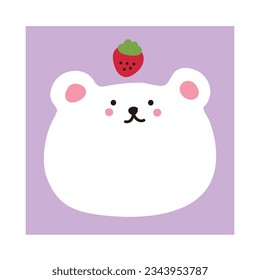 Memo illustration with hand drawn cute bear character. There is a strawberry above the bear character's head.