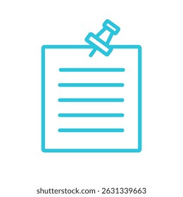 Ícone de Nota de Memorando com Anexo de Pin. Ícone Isolado em Branco e Azul