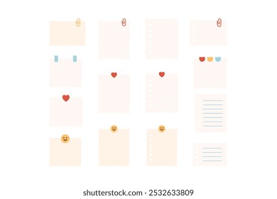 Memo note paper collection. Planner, organizer, reminder concepts. Flat minimal decorative vector design isolated illustration.