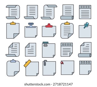 memo notepaper icons set vector illustration