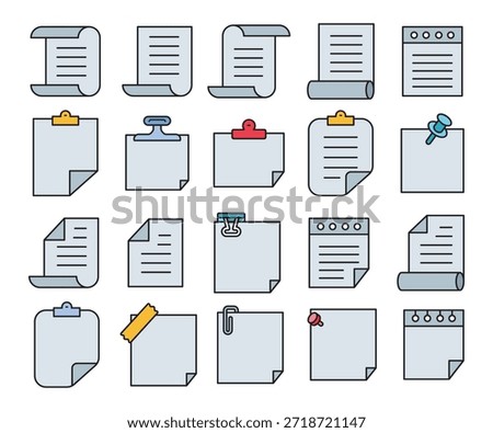 memo notepaper icons set vector illustration