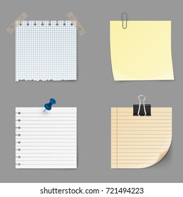 Memo notes icons. Set of yellow sticky. Post it note isolated on background. Vector illustration. Eps 10.