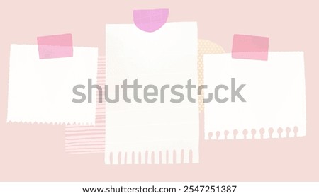Memo notes mood board, pastel pink pages and taped blank vector post notes. Minimalist vision board template.