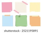 Memo notes, paper for note with clip, postit. Planner notebook page. Idea list. Post note sticker. Quote frame, reminder.