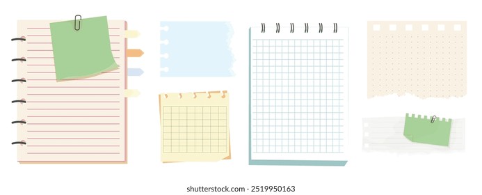 Memo notes, paper for note with clip, postit. Planner notebook page. Idea list. Post note sticker. Quote frame, reminder.