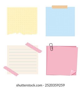 Memo notes, paper for note with clip, postit. Planner notebook page. Idea list. Post note sticker. Quote frame, reminder.