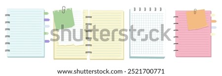 Memo notes, paper for note with clip, postit. Planner notebook page. Idea list. Post note sticker. Quote frame, reminder.