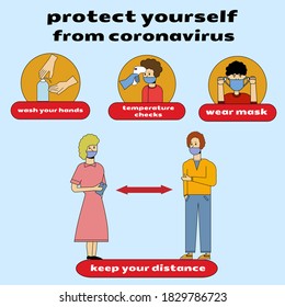 memo on measures of protection against coronavirus. and protective covid19 icons. on a blue background.