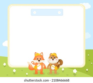 A memo pad with a cute mouse and pig picture. illustration set. Balloon icon, Garland icon, kid, paper, note. Happy Birthday. Vector drawing. Hand drawn style.