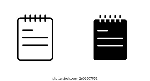 Memo Pad flat Icons in line outline and flat solid style on white background