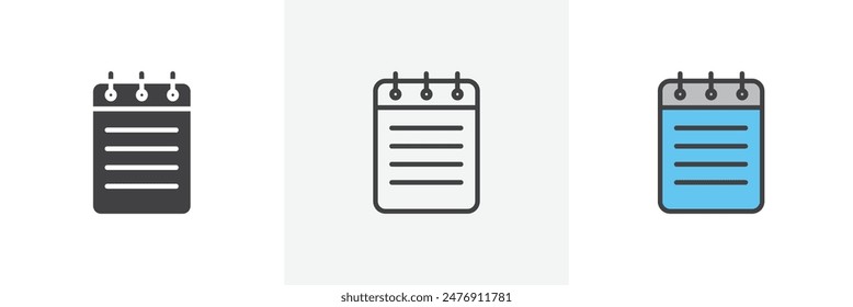 Memo Pad flat thin line icon collection.