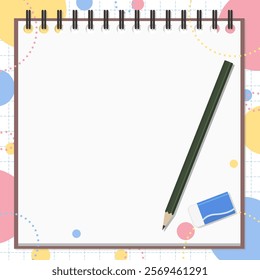 Memo Pad, Pencil, and Eraser Set, Pop Background