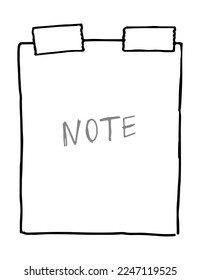 Memo page, paper blank template in doodle style. Clip art for planning, diary, sticker. Hand drawn vector element. Contour drawing isolated on white.