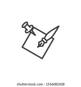 Memo paper with ink pen line icon. linear style sign for mobile concept and web design. Note paper and pen outline vector icon. Symbol, logo illustration. Vector graphics