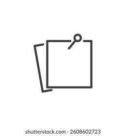 Memo paper line icon. linear style sign for mobile concept and web design. A sticky note with pin outline vector icon. Quick reminder symbol, logo illustration. Vector graphics