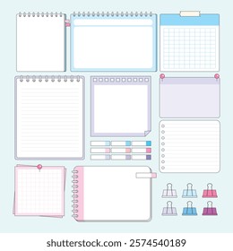 Memo paper, note frame background ,Cute paper notes for daily planer, blank diary deco elements vector set