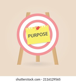memo paper with purpose word pinned to the shooting target- vector illustration