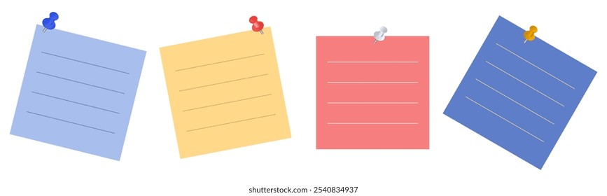 memo paper and push pin icon White sheet for your message or adding more text. illustration flat design. Isolated on white background. vector 