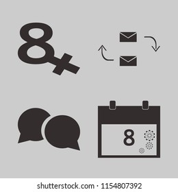 memo vector icons set. with response letter, march calendar and speech bubbles in set