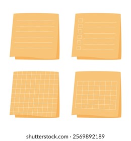 Memo vector illustration. Yellow memo with grid, lines and checklist. Office supplies and stationery.