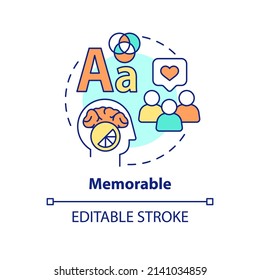 Memorable concept icon. Designer work. Good logo design characteristics abstract idea thin line illustration. Isolated outline drawing. Editable stroke. Arial, Myriad Pro-Bold fonts used