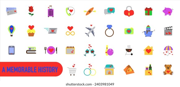 Memorable events from life. Colored vector icons. Happy moments of life. EPS 10.