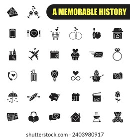 Memorable events from life. Dark vector icons. Happy moments of life. EPS 10.