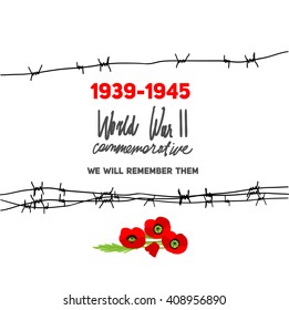 Memorable World War II card with barbed wire for design banner,ticket, leaflet and so on. Template page.